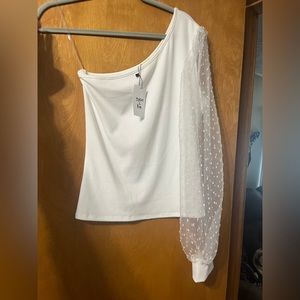 One shoulder white top